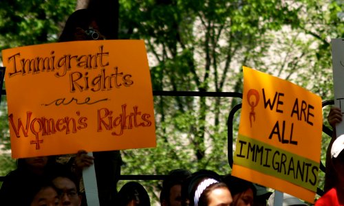 Immigration Rights Are Women's Rights & "We Are All Immigrants" Signs At The May Day Immigration Rights Rally (Washington, DC) photo