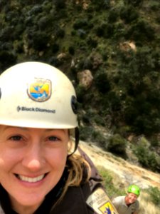 Biologists repel to condor nest for 2019 Condor Cam installation.