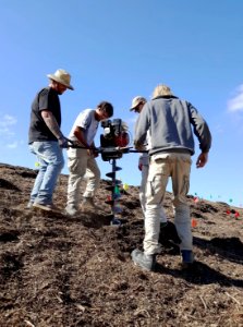 Volunteers create soil pits to place native plants in photo