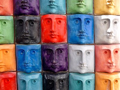 Masks heads wall