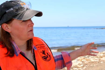 U.S. Fish and Wildlife Service biologist Jenny Marek works alongside Natural Resource Damage Assessment trustees to assess and analyze data from the Refugio oil spill which will help inform future restoration efforts along the Gaviota Coast. Photo by Ashl