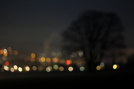 City out of focus dark photo