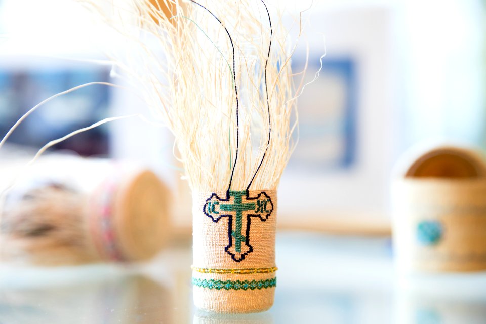 Grass basket by Agnes Thompson, Attu Descendant