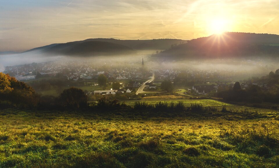 Mist sunlight landscape