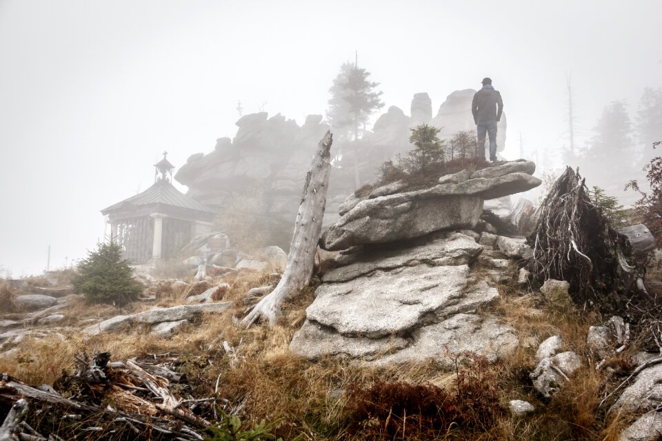 Person misty mountain