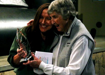 Ojai, Calif. (March 18, 2017) - Deb Kirkland, with the U.S. Fish and Wildlife Service Hopper Mountain National Wildlife Refuge presents Jan Hamber, longtime condor advocate and conservationist, with the Trailblazing Women in Science award.