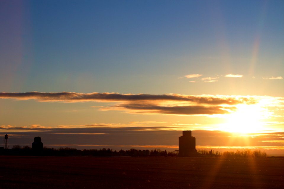 Two Grain Silos and a Water Tower