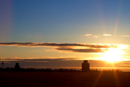 Two Grain Silos and a Water Tower
