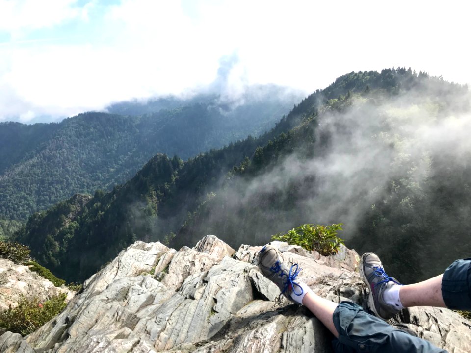 Hiker relaxing at Charlies Bunion, August 2018--Andrea Walton