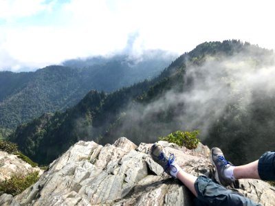 Hiker relaxing at Charlies Bunion, August 2018--Andrea Walton