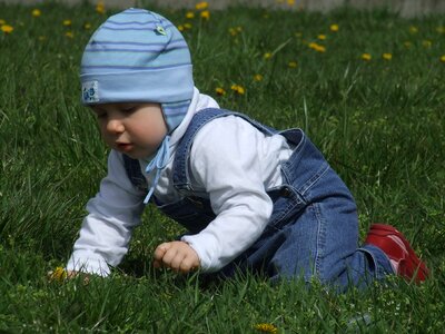 On the grass blue cap crawl