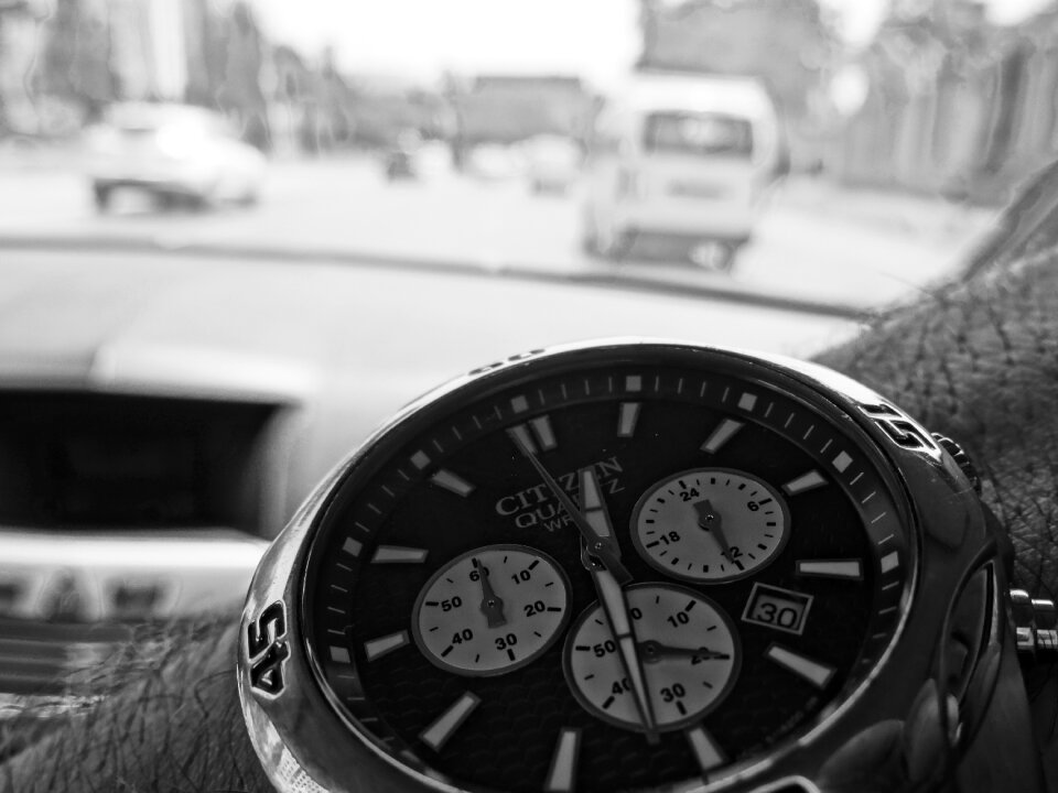 Black and white photo hand time