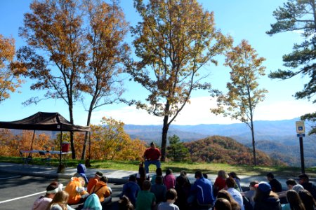 Cherokee storyteller Matthew Tooni talks to students, 11-7-2018--Chalice Keith