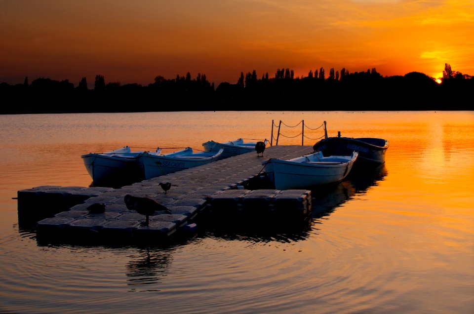 Moored Boats at Sunset