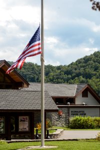 Oconaluftee Visitor Center flag at half staff for 9/11, September 2018--Chalice Keith