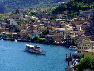 Steamboat approaching Limone on Lake Garda photo