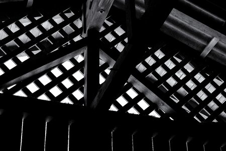 Wooden beams hay loft black and white recording