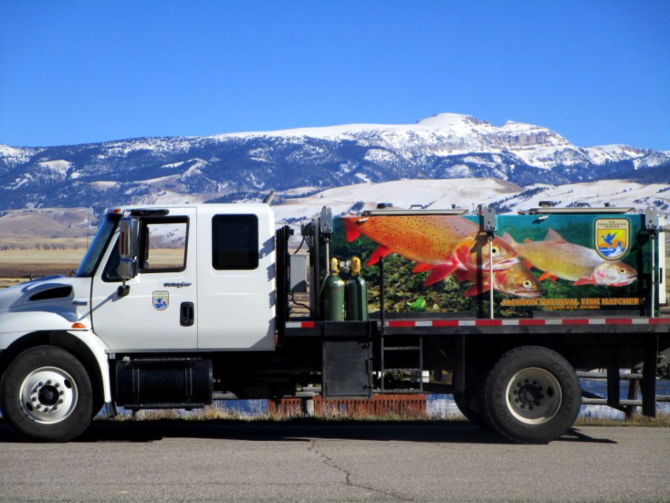 Fish stocking truck at Jackson National Fish Hatchery in Wyoming