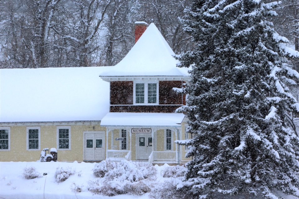 1899 Hatchery Building in Snowstorm