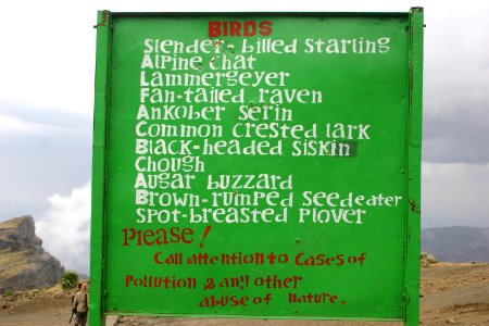 Hand-painted wildlife sign - Simien Mountains National Park, Ethiopian Highlands
