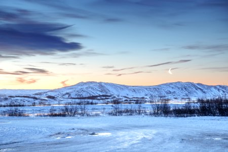 Moonrise in Þingvellir during twilight