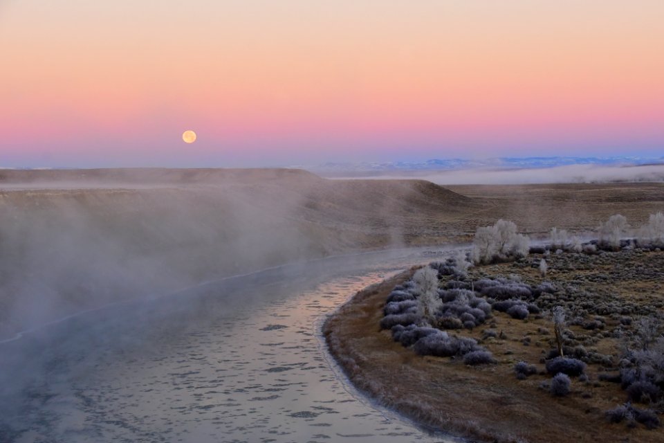 Beaver moon settting over Seedskadee National Wildlife Refuge
