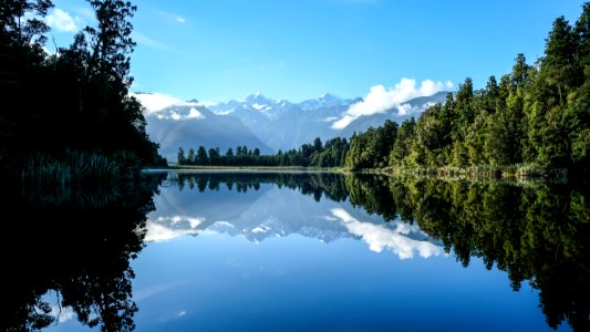 Lake Matheson Reflektion Von Mount Cook Und Mount Tasman photo
