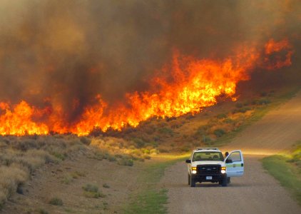 Fire truck near wildland fire
