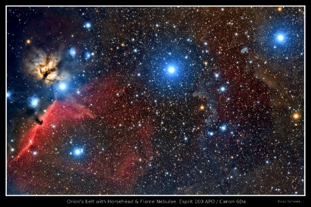 Alnitak, Alnilam, Mintaka. Orions Belt, Horsehead and Flame. DSLR Image V2, reprocessed and 2680x1697 resolution photo