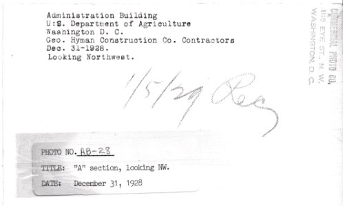 1928 (Dec 31) A Section Admin Bldg looking NW USDA Construction Photo Collection (2)