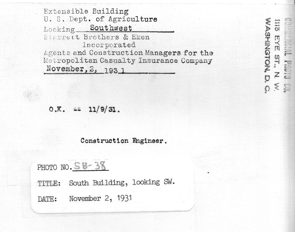 1931 (Nov 2) South Bldg Looking SW USDA Construction Photo Collection (2)