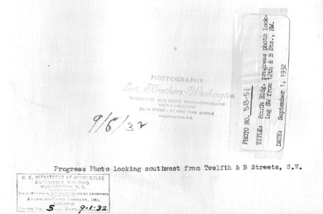 1932 (Sep 1) South Bldg progress photo from 12th and B Sts looking SW USDA Construction Photo Collection (2)