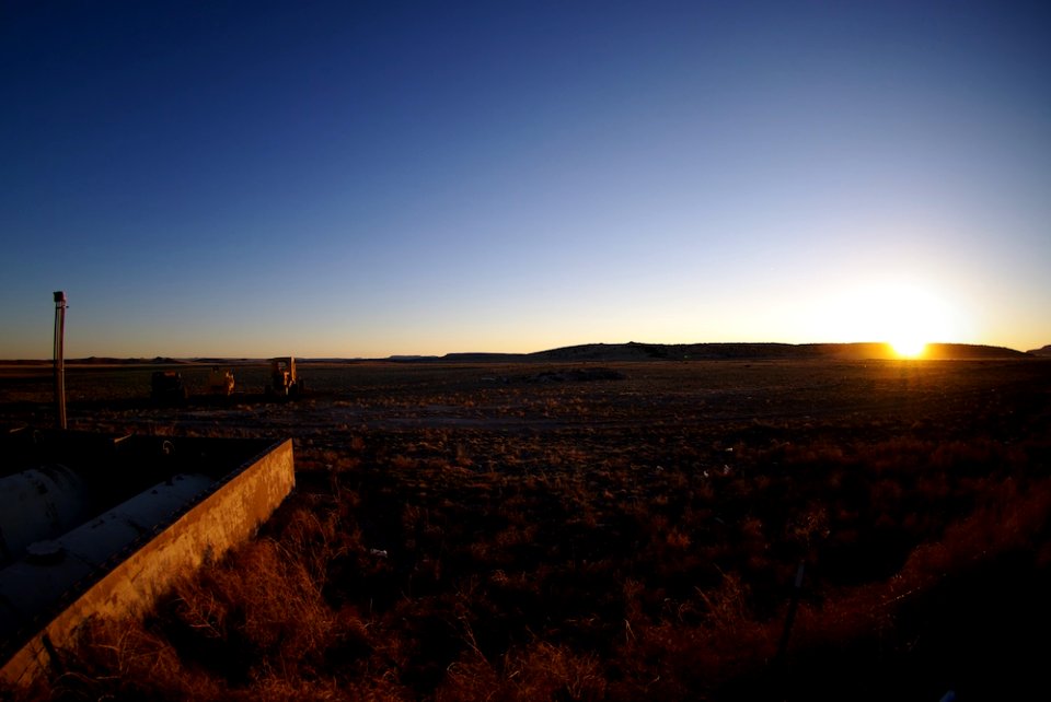 tractors and sunset