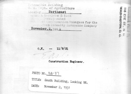 1931 (Nov 2) South Bldg Looking NE USDA Construction Photo Collection (2)