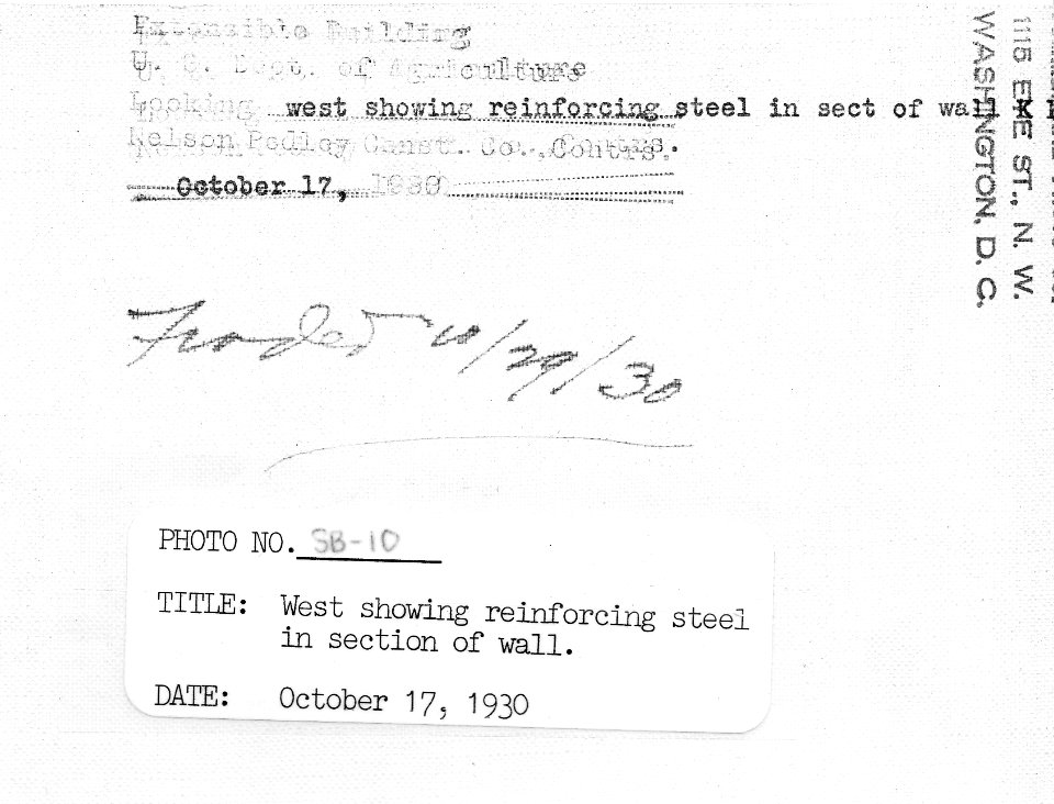 1930 (Oct 17) South Bldg West showing reinforcing Steel USDA Construction Photo Collection (2)