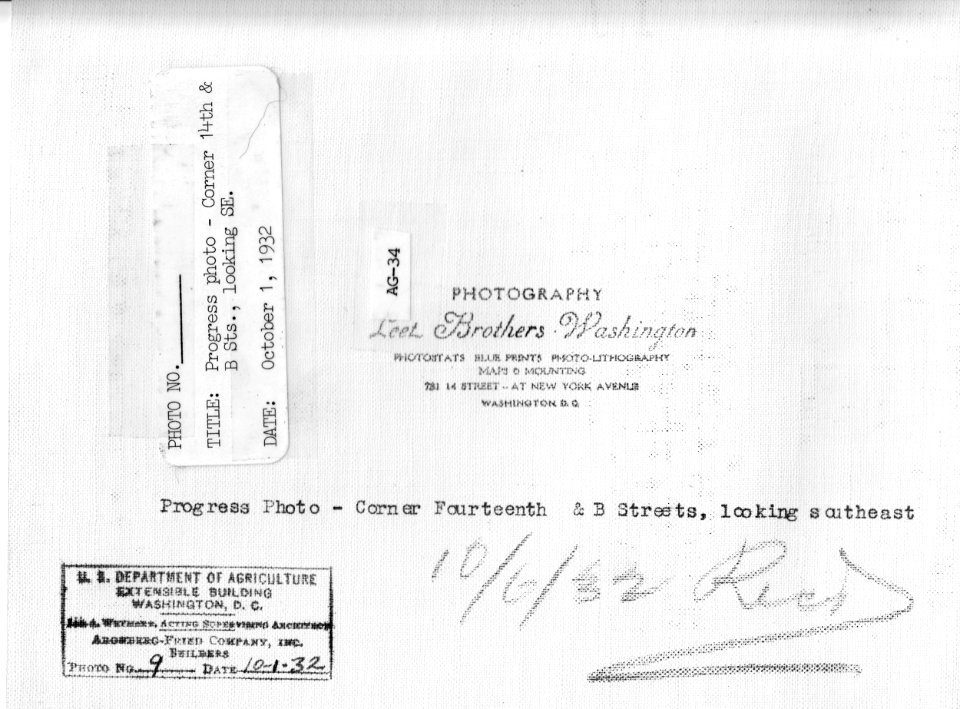 1932 (Oct 1) Corner 14th and B Streets looking SE USDA Construction Photo Collection (2)