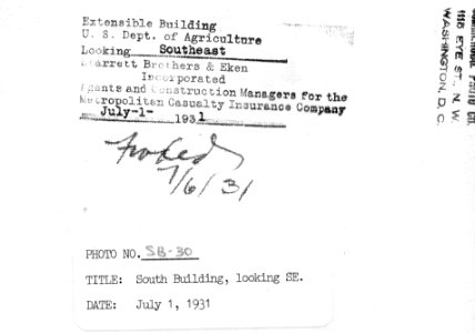 1931 (July 1) South Bldg Looking SE USDA Construction Photo Collection (2)