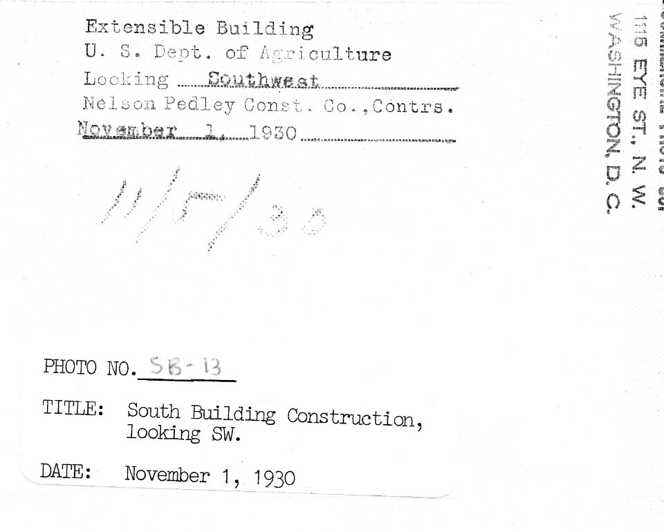 1930 (Nov 1) South Bldg Looking SW USDA Construction Photo Collection (2)