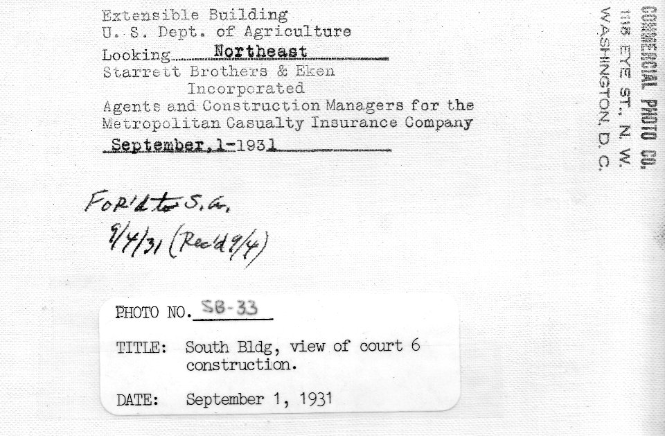 1931 (Sep 1) South Bldg Construction of Court 6 looking NE USDA Construction Photo Collection (2)