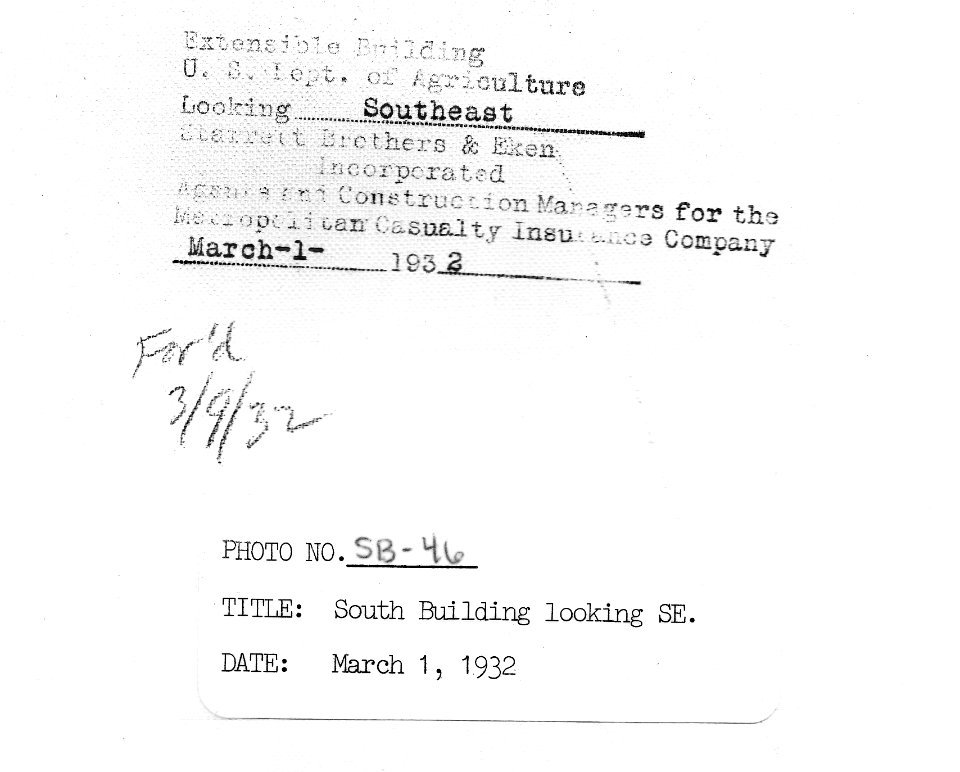1932 (Mar 1) South Bldg looking SE USDA Construction Photo Collection (2)