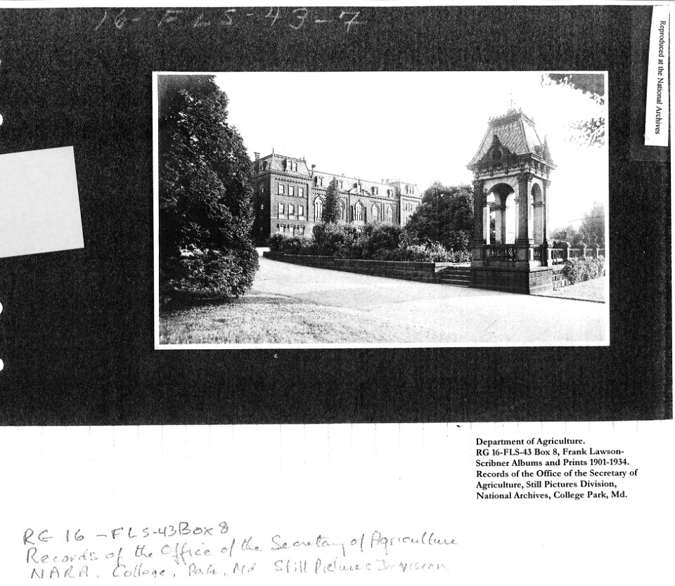 1901 (ca) Old Administration Building and Garden NARA II RG 16-FLS-43-7 Box 8