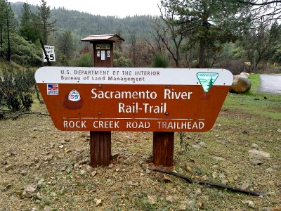 Sign for the Sacramento River Rail-Trail Rock Creek Road Trailhead