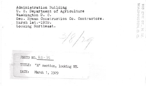 1929 (Mar 1) A Section Admin Bldg looking NE USDA Construction Photo Collection (2)