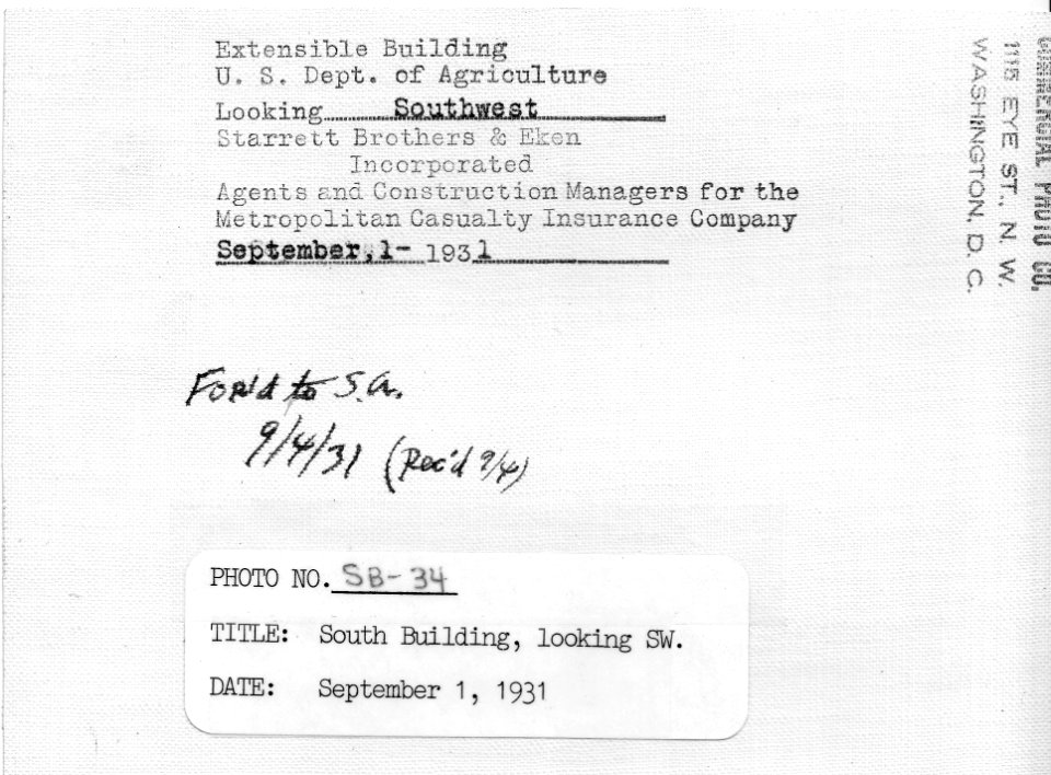 1931 (Sep 1) South Bldg Looking SW USDA Construction Photo Collection (2)