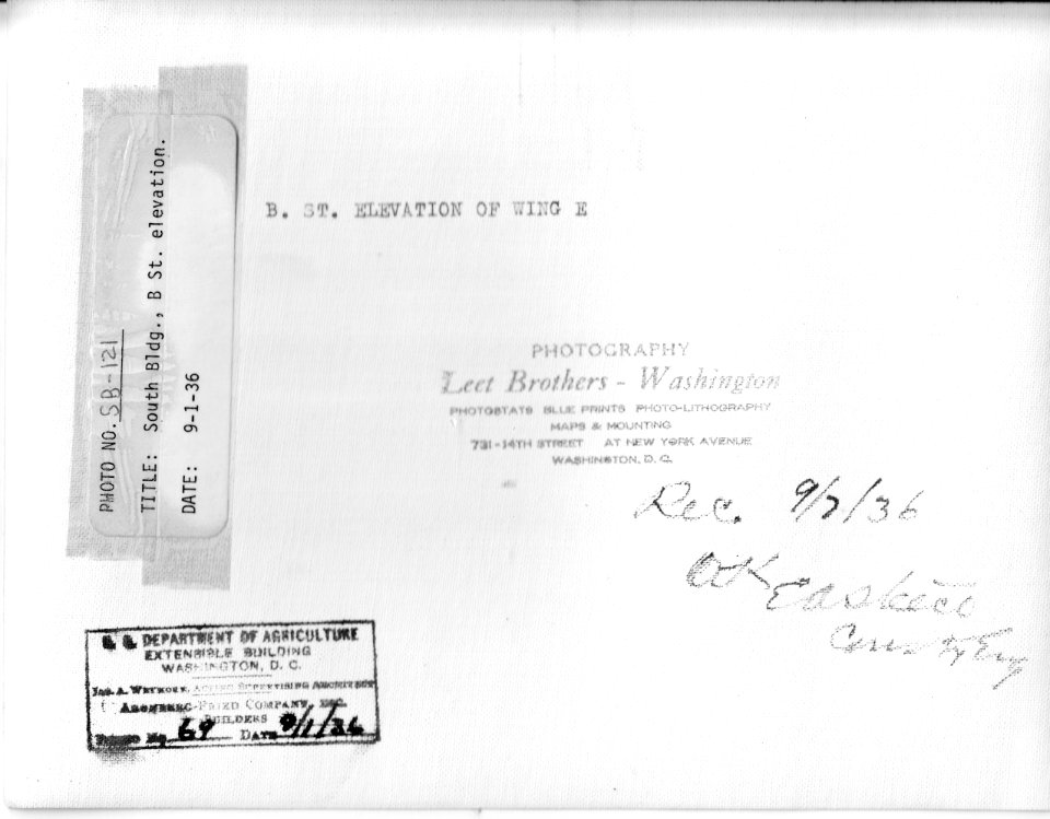 1936 (Sep 1) South Bldg, B St elevation of Wing E USDA Construction Photo Collection (2)