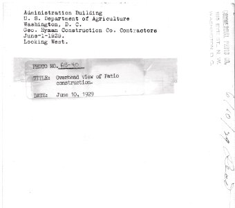 1929 (june 10) Admin Bldg Overhead view of patio construction USDA Construction Photo Collection (2)
