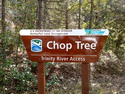 Sign for Chop Tree, Trinity River Access