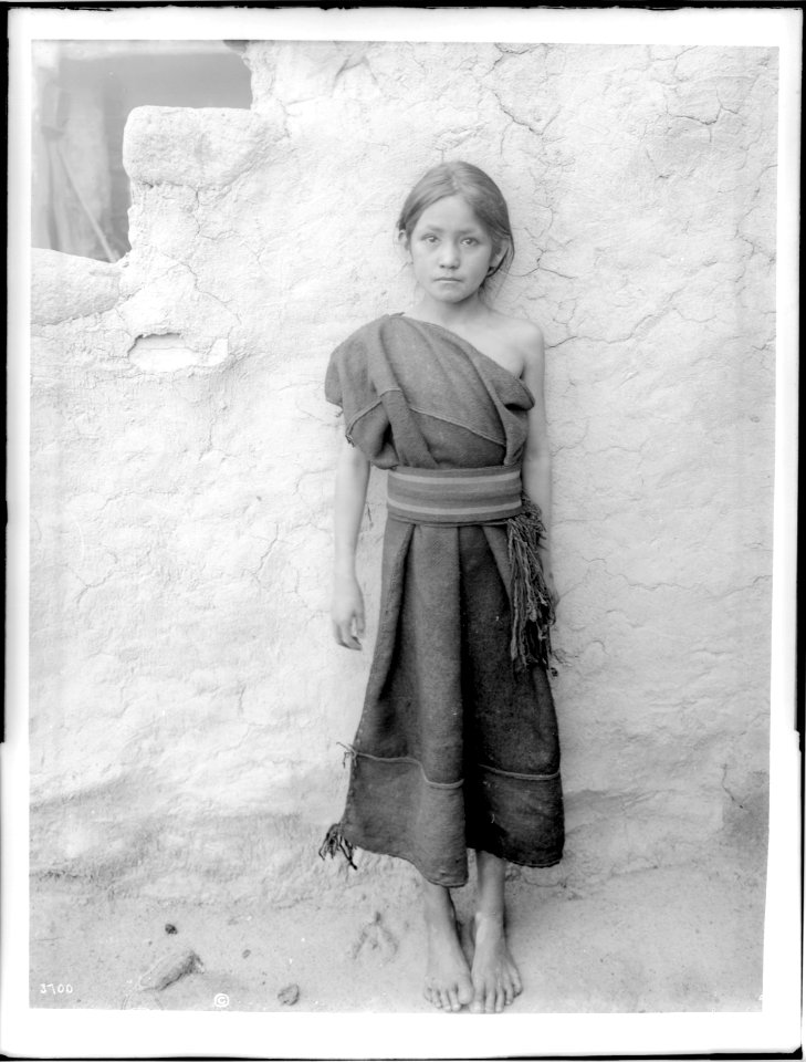 Young Hopi Indian girl standing outside, Oraibi, Arizona, ca.1900 (CHS-3700)