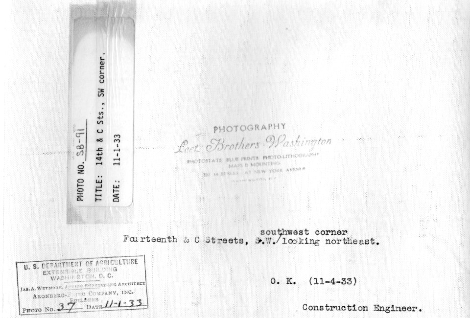 1933 (Nov 1) South Bldg, 14th and C Sts looking NE USDA Construction Photo Collection (2)