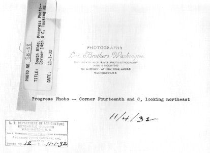 1932 (Nov 1) South Bldg progress photo from 14th and C Sts looking NE USDA Construction Photo Collection (2)